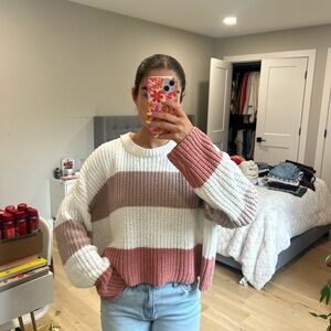 moon & madison Pink and White Striped Sweater